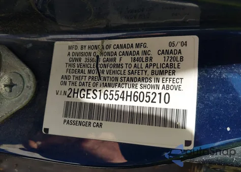 2004 Honda Civic Lx from USA, damaged, VIN 2HGES16554H605210